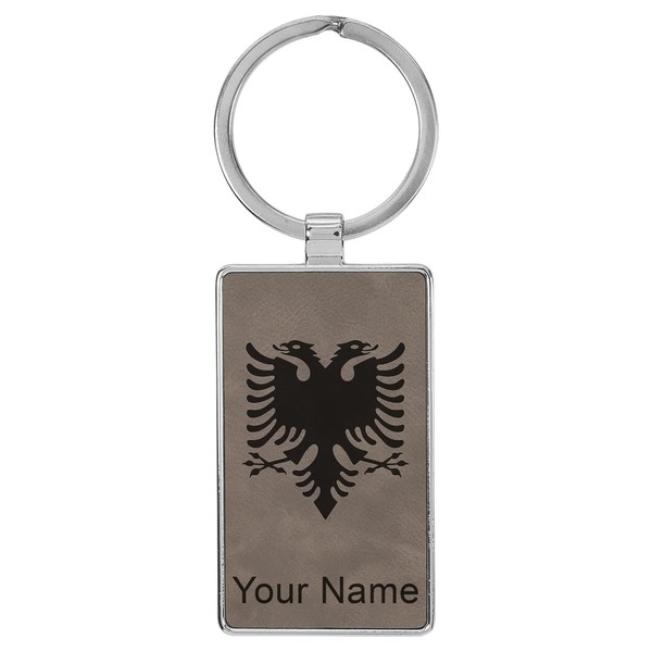 Rectangle Keychain, Flag of Albania, Personalized Engraving Included (Metal Frame,