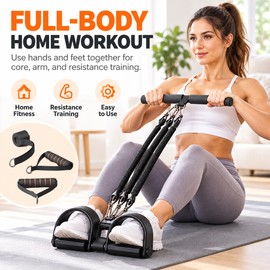 Pedal Resistance Band for Home Workouts – 75 lb Black Pull Rope Trainer with Foot Pedal for Arm Exercises & Sit-Ups