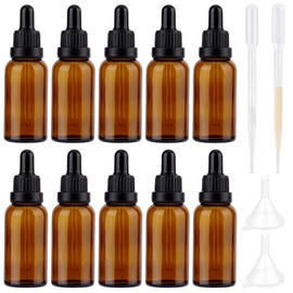 PH PandaHall 10 Pack Glass Dropper Bottle 10 ml (1/3 oz) Essential Oil Dropper Bottle Brown Dropper Bottle Refillable Tincture Bottles with 2 Funnels 2 Pipettes for Travels Massage Oil Perfume