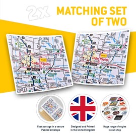 2 x Square 7.5cm Vinyl Stickers - Cedar Rapids Iowa America USA Travel Map 44547