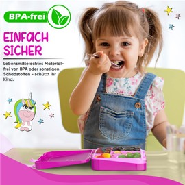 TAKWAY Children's Bento Box with Compartments, Unicorn Purple, Robust Lunch Box with Dividers, Variable 4 or 6 Compartments, Lunch Box for Nursery, Children, Kids, with Compartments