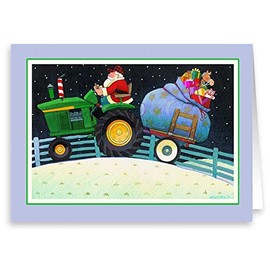Stonehouse Collection Tractor & Santa - Farm Theme Christmas Card - 18 Farming Holiday Cards & Envelopes - John Deer - USA Made