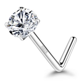 Sanfenly 925 Sterling Silver Nose Studs, 18G 20G L Shaped Nose Rings, Simulated Diamond CZ Hypoallergenic Nose Piercings for Women Men 1.5 2 3MM