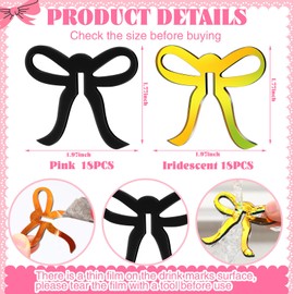 CroBlissful 36 Pcs Bow Drink Markers Small Drink Tags Acrylic Tags Wine Cocktails Glass Charm Cup Topper Bow Party Favor Coquette Birthday Tying the Knot Bachelorette Bridal Shower Party Decor(Black)