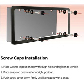 Winwinland License Plate Frames 2 Pcs Fits Standard US Plates Stainless Steel Material License Plates Holders, 4 Holes, with Chrome Screw Caps, Black