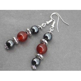 Venezia Thurcolas earrings with hematite and red agate beads