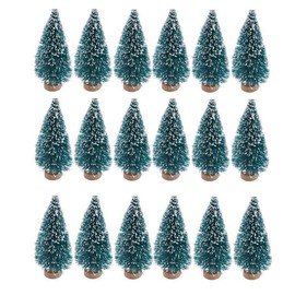24 Pieces Artificial Mini Christmas Sisal Snow Frost Trees with Wood Base Bottle Brush Trees Plastic Winter Snow Ornaments Tabletop Trees for Christmas Party Home Decoration (Blue-Green)