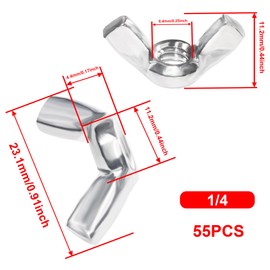 SBRRAIL 1/4"-20 Wing Nuts, 55 PCS Stainless Steel Fasteners Parts Butterfly Nut for Hurricane,Storm Shutters