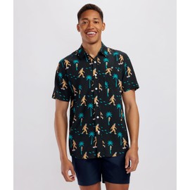 Tipsy Elves Black Sasquatch Shredder Hawaiian Shirts for Men - Casual Beach & Summer Party Shirts for Men - Stretch Fabric with Modern Fit - Fun Design for Parties & Vacation - X-Large