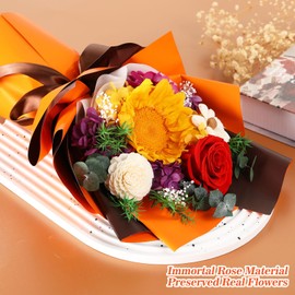 Jtoder Forever Flowers for Delivery Prime, Preserved Long Lasting Orange Sunflower Bouquet for Mom Wife Girlfriend on Mothers Day Valentines Day Christmas Anniversary Birthday Gifts for Her