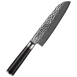 GOYNANA Luxury SANTOKU Knife 7 Inch Ultra Sharp And Non Stick Blade of Damascus Chef Knife, With Japanese Knives Ebony Wood Handle | 67 Layers High Carbon Stainless Steel | Fancy Gift Box