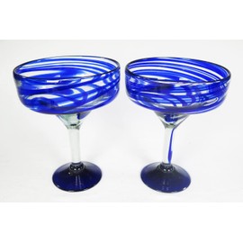 Eye4Art Mexican Margarita Glasses and matching tequila shot glasses Blue Swirl design set of 4
