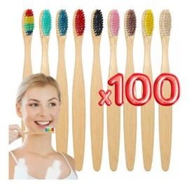 Paquete 100 Cepillo Dientes Bambú Biodegradable Suave                                                                                                 