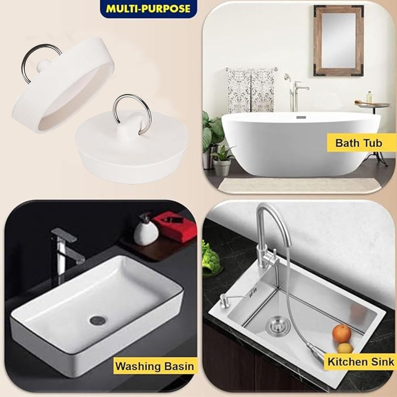 Rubber Sink Plug, Drain Stopper White Fit 48-49mm with Hanging