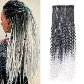 Sangtok 5 PCS Boho Clip in Dreadlock Extensions, 24 inch Synthetic Dreads Extensions, Thin Straight Dreadlock for White Women,1b-white