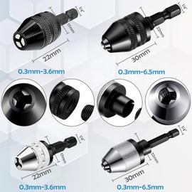 4Pcs Drill Chuck Adapter 1/4 Inch Hex, Drill Bit Adapter Converter for Impact Driver, Quick Change Mini Keyless Impact Drill Chuck Adapter in 0.3-6.5 mm, 0.3-3.6 mm for Tool Attachment