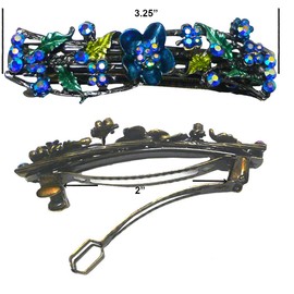 JCGY Medium Size Barrette Flower and Butterfly Sparkling Crystal Hand Painted Hair Clip for Women U86900-2blue
