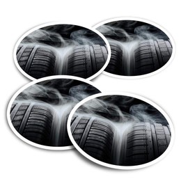 Vinyl Stickers (Set of 2) 10cm - Racing Car Tyres Race Drift Drifting Fun Decals for Laptops,Tablets,Luggage,Scrap Booking,Fridges #24220