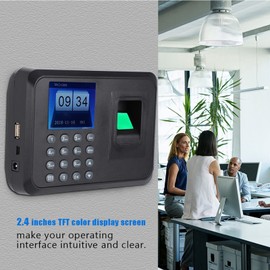 ASHATA Fingerprint Time Attendance Device, 2.4 Inch TFT LCD Screen Fingerprint Time Attendance Device 100-240V Time Attendance Device for Factories, Hotels, Schools (EU Plug)
