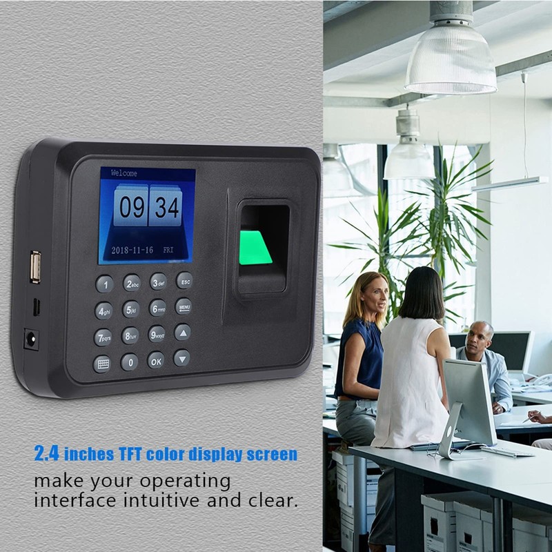 ASHATA Fingerprint Time Attendance Device, 2.4 Inch TFT LCD Screen