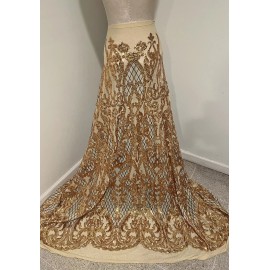 wowfabric4less123 GOLD BLACK 4way stretch sequin Lace fabric 50” Width Sold By The Yard