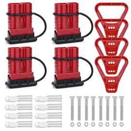 Uddick 4PCS 350A 2/0 Gauge Battery Cable Quick Connect/Disconnect Connector Plug Kit with 4 Dust Cover and 4Handle(Red)