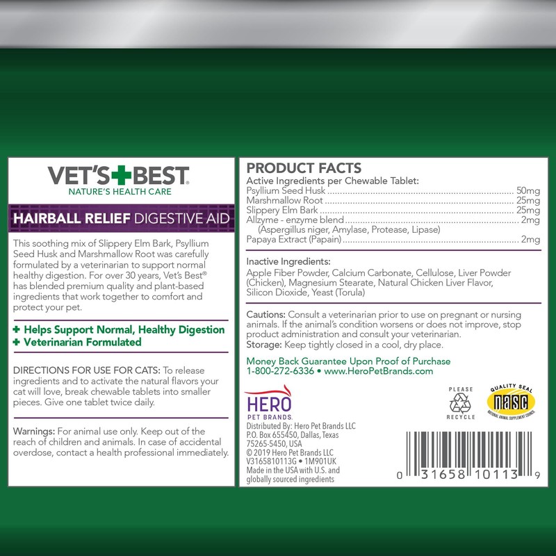 Vet’s Best Cat Hairball Relief Digestive Aid, Vet Formulated Hairball