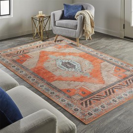 Turkish Rug. Washable Vintage Oriental Antique Inspired Traditional Doormat Small Modern Area Rugs Luxury Entryway Entry Bedroom Bathroom Kitchen (380TT, 2' x 3')