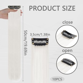 KHDULQ (10 Pieces) Hair Strands for Braiding, Clip-In Extensions, Hair Strands for Clip-in, Hair Strands, Hairpiece, Lemon Yellow Party Highlight Coloured Hair Strips (White Tea Grey)
