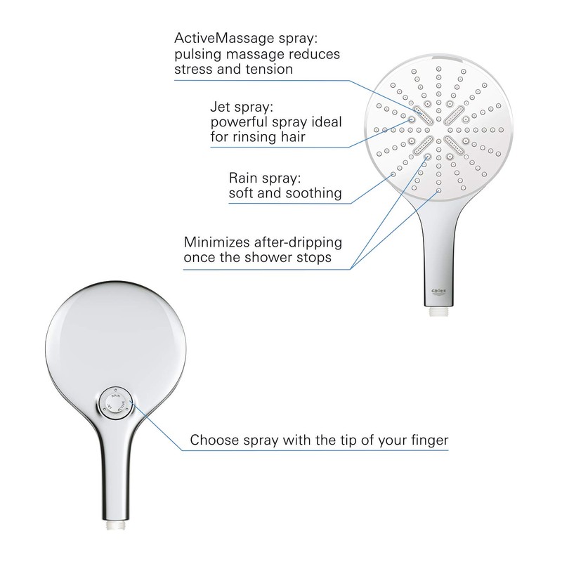 Grohe 26597000 Vitalio SmartActive 150 Hand Shower (Water-Saving, 3 Jet