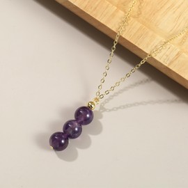 Xalroco Natural Stone Pendant Necklaces Dainty 14K Genuine Gold Plated Necklace with Natural Stone Beads, Healing Crystal Necklace Gemstone Jewelry Gifts for Women (purple amethyst)
