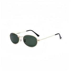 WDZAYXC Fashion Oval Sunglasses for Men and Women Lightweight Metal Frame Glasses, Gold/Dark Green