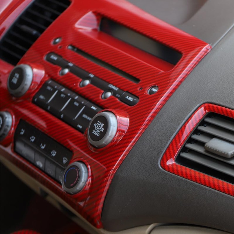 AEETUED Red Carbon Fiber Pattern Central Console Navigation Panel Trim