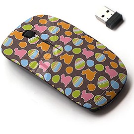 2.4G Wireless Mouse with Cute Pattern Design for All Laptops and Desktops with Nano Receiver - Easter Eggs Bunnies Colorful