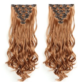 AUConer E8 22inch Long Auburn Ginger Colour Clip in Hair Extensions with 7Piece 16Clips seamless blend with your hair for special occasions party wedding cosplay show(22inch-Curly, Light Auburn)