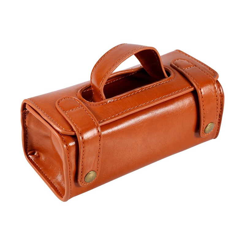 Fashion Men's Portable Cosmetic Pouch Brown PU Leather Shaving Brush