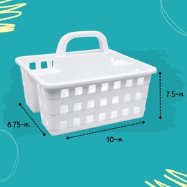 A1 Unlimited Divided 3-Compartment Plastic Caddies with Handle 10x8.75x7.5 in, Home Office Portable Multipurpose Utility Reusable Container Organizer Storage Holder Bucket Basket, Set of 2 (WHITE)
