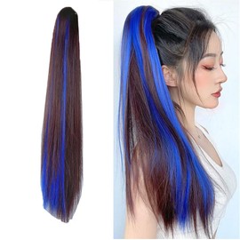 Women's Hair Extension Ponytail Clip On Colorful Wig, Ponytail, Long Straight Hair Extension, Ponytail Wig, Point Wig, Heat Resistant, Colorful Ponytail, Wig Part, Small Item, Daily Date, 23.6 inches