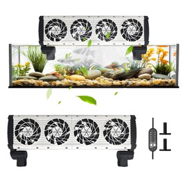 Aquarium Chiller Fan, 4 Powerful Fish Tank Cooling Fan with Adjustable 5 Speed Controller 5 Timer Setting, Aquarium Chiller 180° Rotation Aquarium Cooler (4 Fans Black&White)