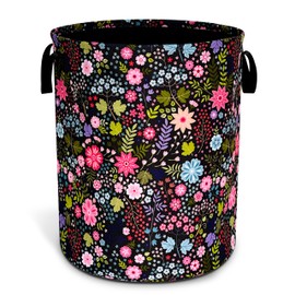 Colorful Folk Flowers Laundry Basket Floral Oxford Cloth Laundry Hamper Funny With Handle Foldable Portable Clothes Storage Basket 18.9 X 16.5 In Storage Bag For Laundry Room/Bathroom/Bedroom