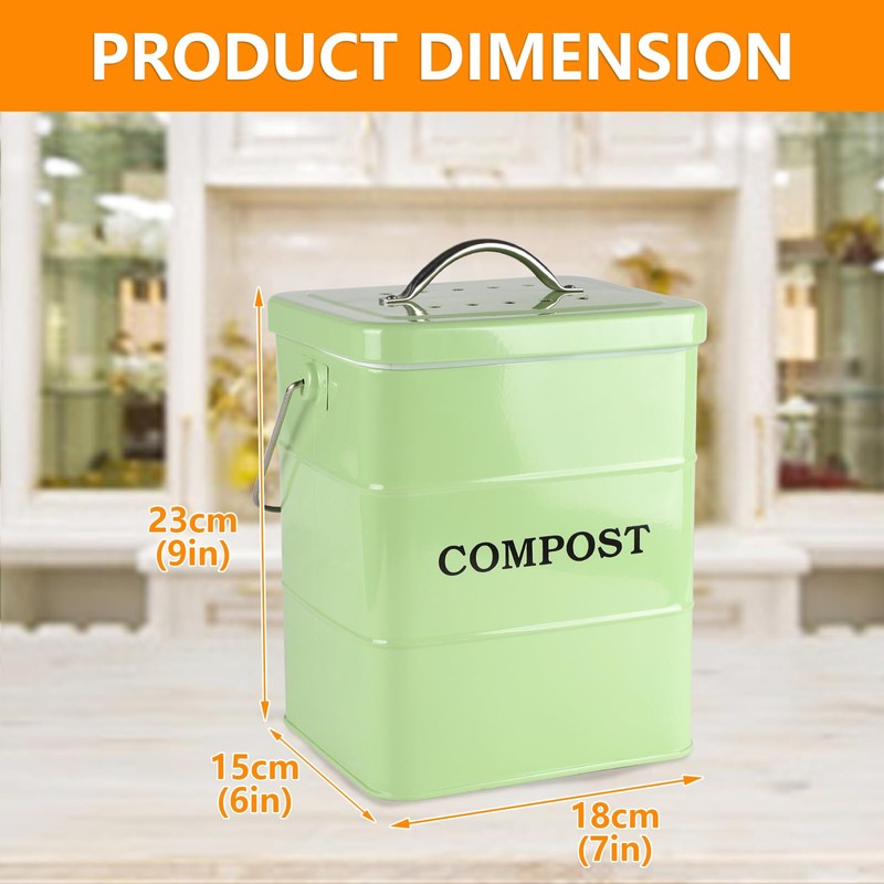 Compost Bin Kitchen Countertop Indoor Compost Pail Bucket, Great for