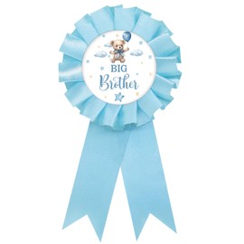 Baby Bear Big Brother Tinplate Badge Pin, Cute Bear Brother to Be Pin, Bear Happy Birthday Button for Boy, Blue Rosette Birthday Boy Award Ribbon, Bear Themed Baby Shower Party Favors