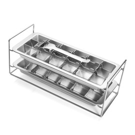 Stainless Steel Ice Cube Trays 2 Pack, 36 Large Cube Slots.Eco-Friendly Plastic-Free Freezer Mold with Easy Release Lever, Stackable Retro Design for Old Fashioned Vintage Style Ice Making