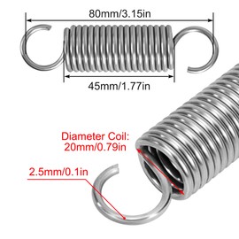 GUNGY Tension Springs with Hooks Stainless Steel Tension Spring 80 mm Outer Diameter 20 mm Wire Diameter 2.5 mm Maximum Tensile Force 13 kg 2.5 x 20 x 80 mm 2 Pieces