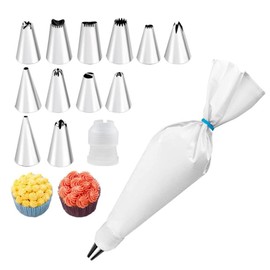 SSyang 12 Pcs Piping Nozzle Tips, Piping Bags and Tips, Stainless Steel Baking Kits, Icing Piping Tip Set, Stainless Steel Icing Tips Coupler Large Piping Set, for Cakes and Puffs