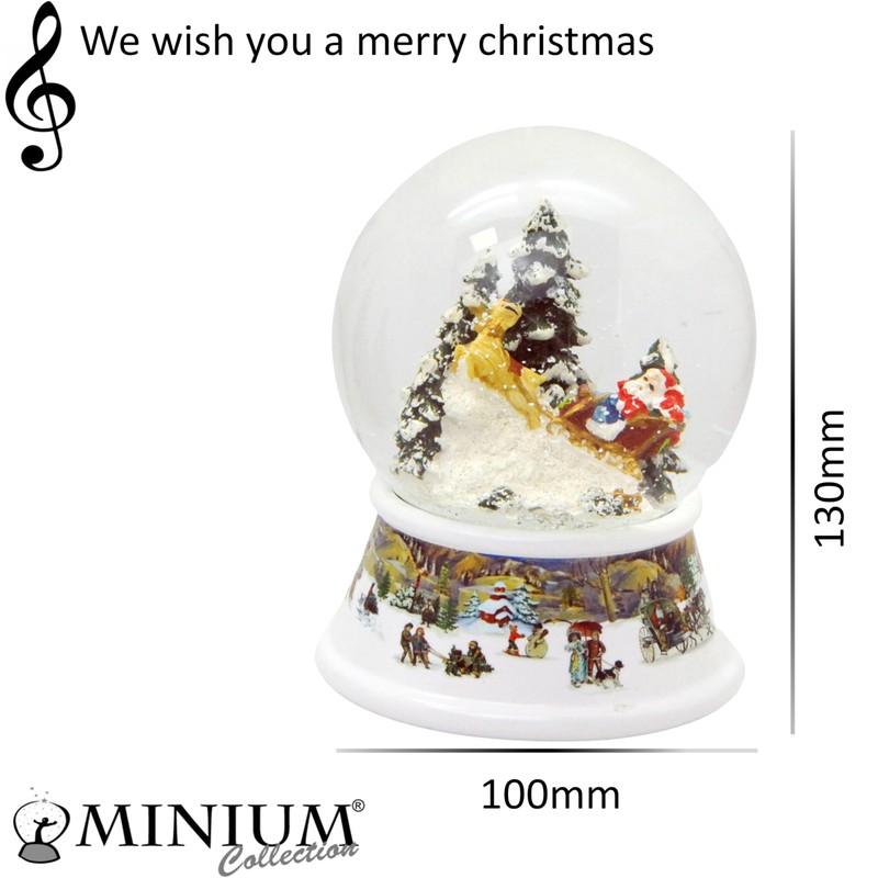 20201 Snow Globe Santa Claus Red Gift Sledge on Base