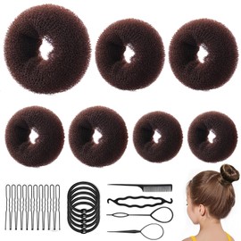 Hair Donut Bun Maker Set, Kit de 26 Piezas Accesorios para Peinado 7 Piezas Donut Moño Kit, 10 Piezas Horquillas para el Cabello, 5 Piezas Bandas Elásticas Hair Bun Shaper Set, 4 Pieza Herramienta para Trenzar el Cabello