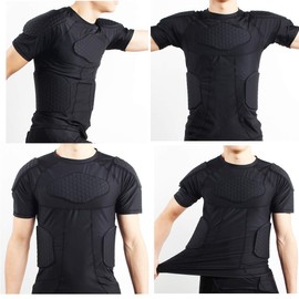 Teens Padded Compression Shirt w/ 6 Pads Chest Shoulder Rib Protector for Goal Keeper Parkour Rugby Baseball Extreme Exercise Suit for Boys XL