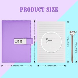 Diary with Lock for Women, B6 Leather Diary with Pen, Gold-Plated Edges, Notebook, Combination, Closed Diary, Planner, Diary (Purple, 19.5 x 13.3 cm)