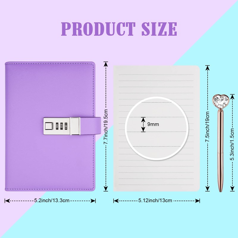 Diary with Lock for Women, B6 Leather Diary with Pen,